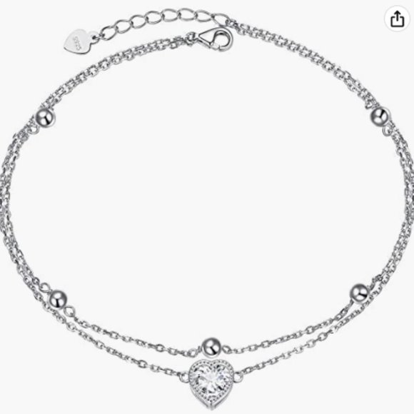 Ladytree Jewelry - 925 SS Ladytree Two Strand Anklet with cubic zirconia heart and beads -NWT